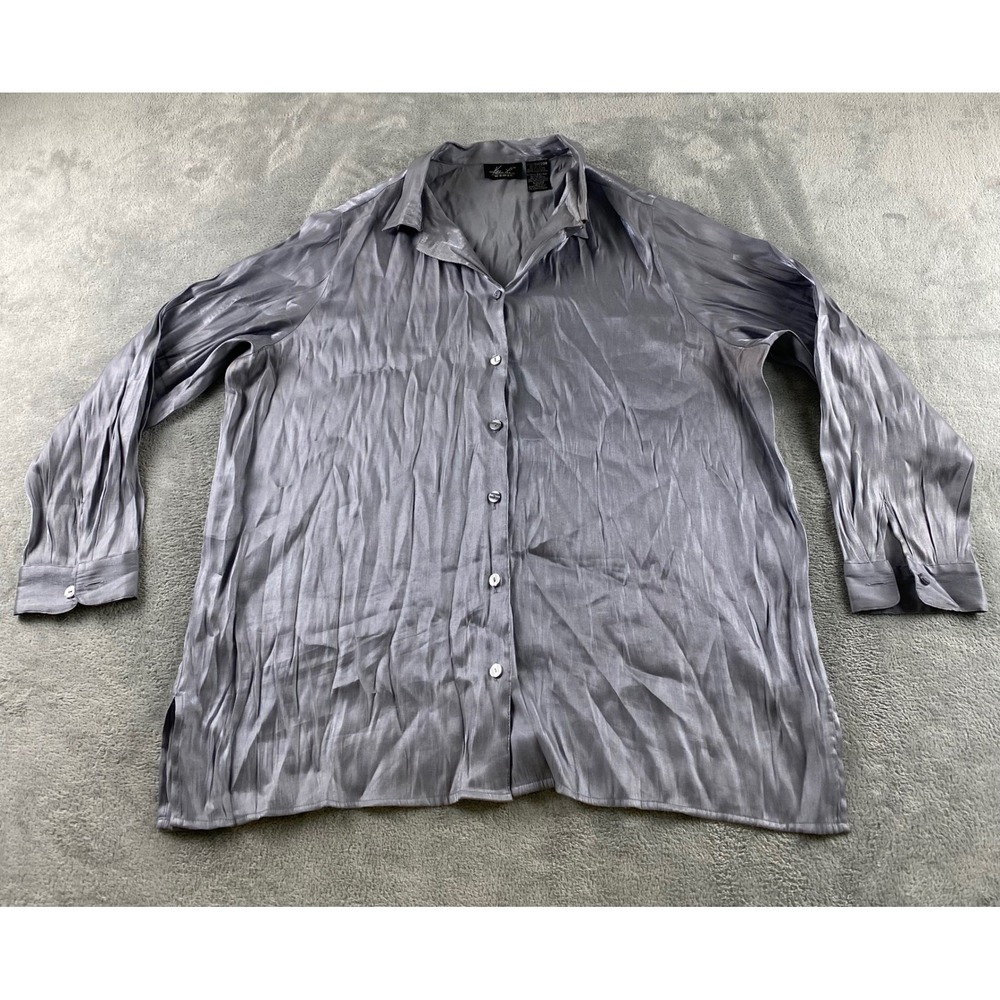 Kathie Lee Woman Grey Dust Shimmer Button Front Blouse Plus Size 18W/20W